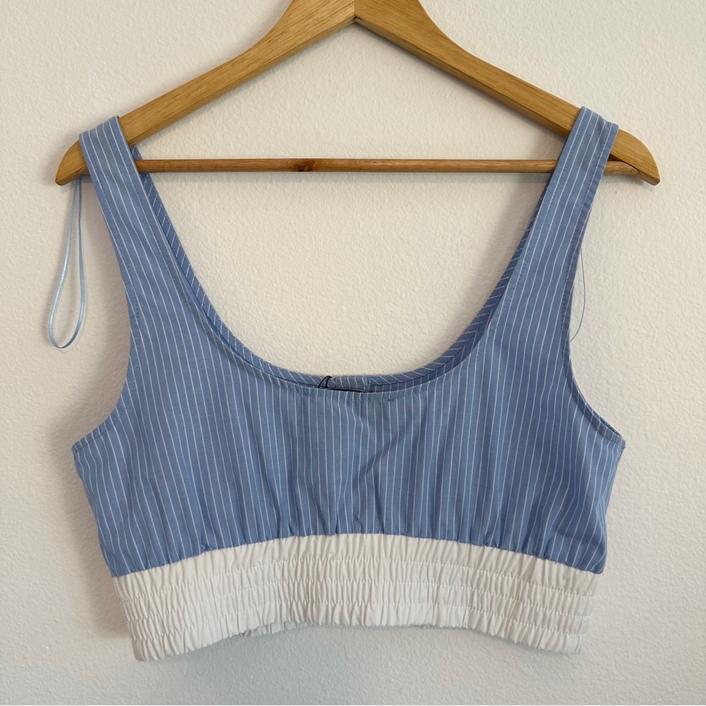 Zara Cropped Combination Striped Poplin Top - Picture 2 of 5